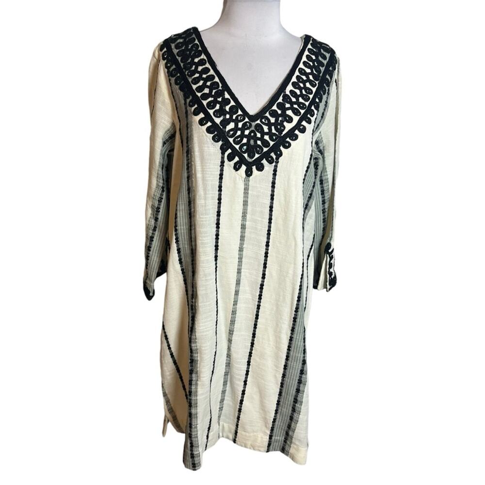 Soft surroundings striped embroidered tunic dress Sz M‎